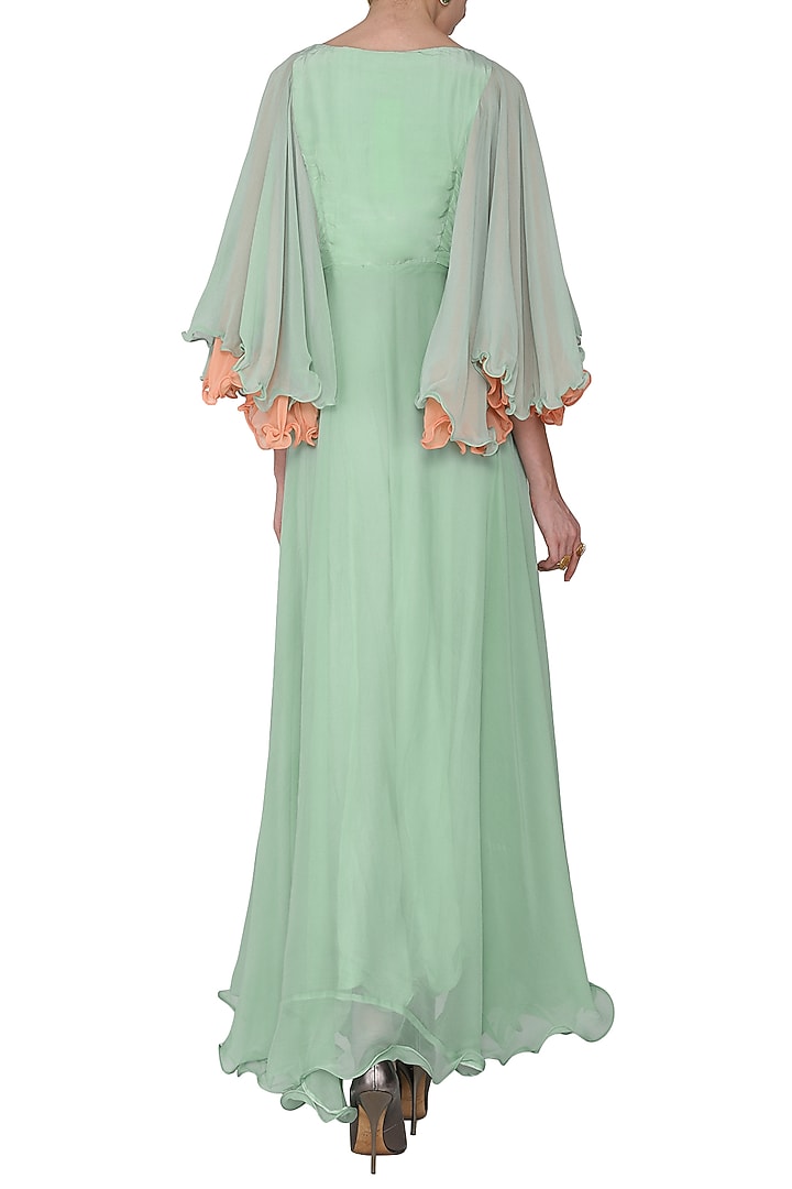 Mint green and peach embellished maxi dress available only at Pernia's Pop  Up Shop. 2026