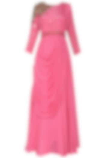 Pink Embellished Drape Maxi Dress with Belt by Rishi & Vibhuti