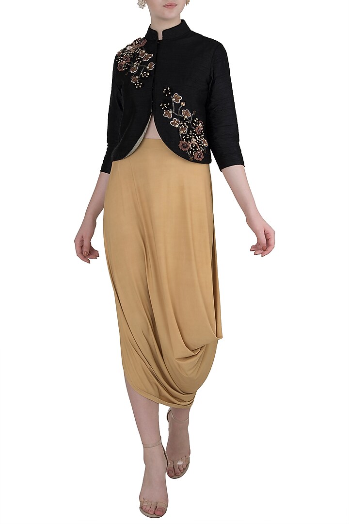 Black crop jacket with drape skirt available only at Pernia's Pop Up Shop.