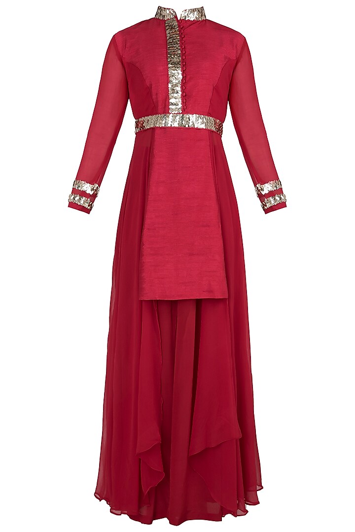 Red Boho Kurta with Flared Pants by Rishi & Vibhuti