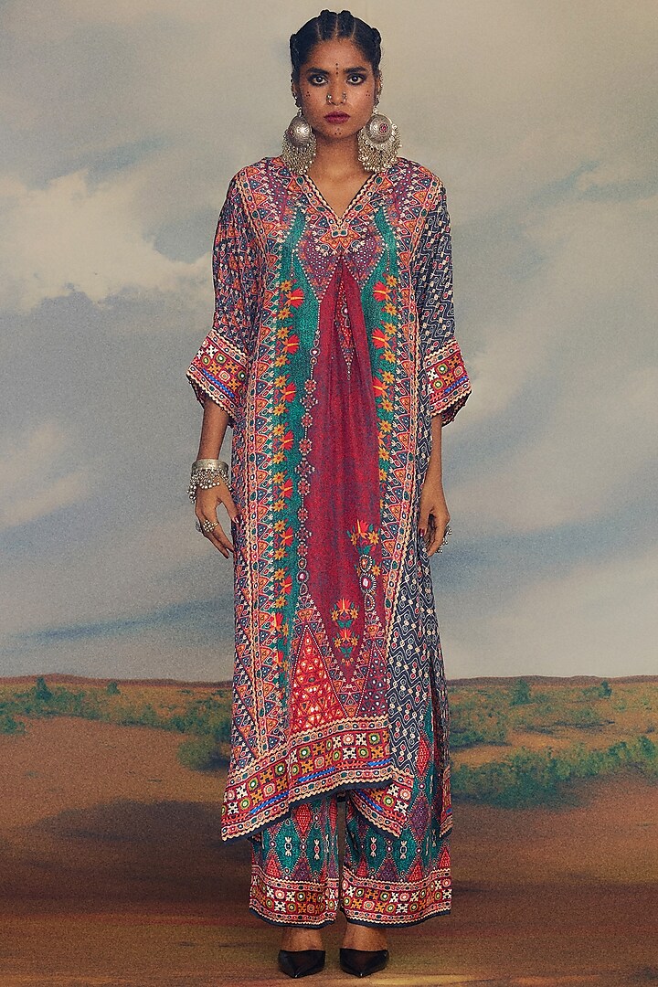 Multi-Colored Silk Printed Kimono Tunic by Rajdeep Ranawat