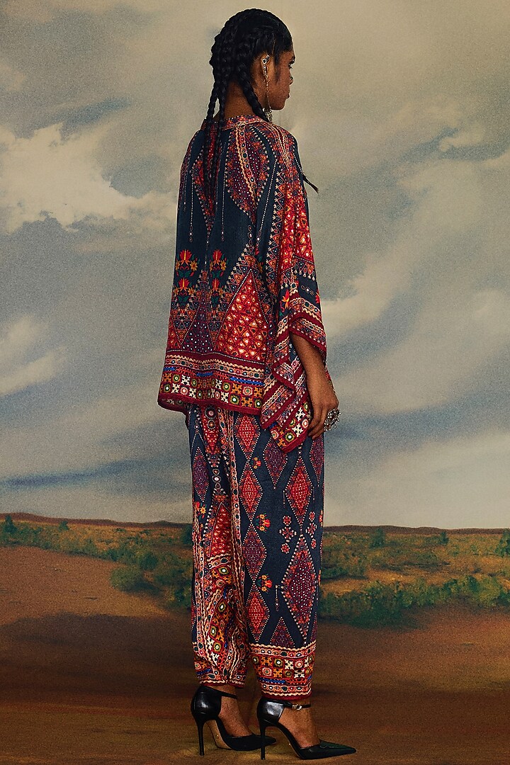 Charcoal Silk Printed Poncho Top by Rajdeep Ranawat at Pernia's Pop Up Shop