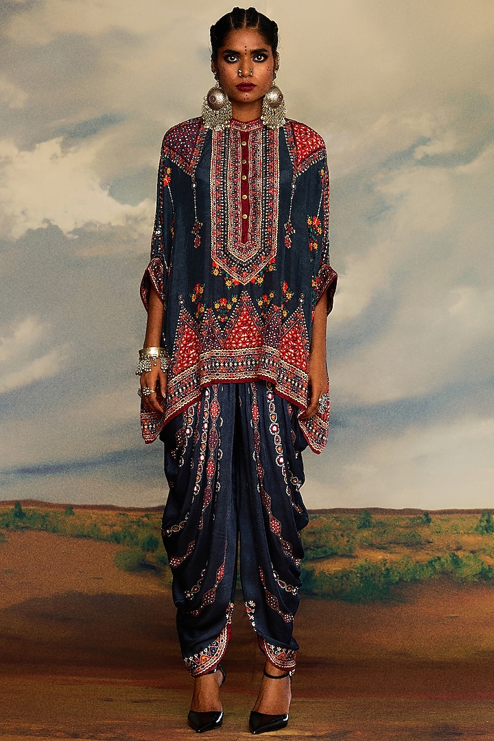 Charcoal Silk Printed Tunic by Rajdeep Ranawat