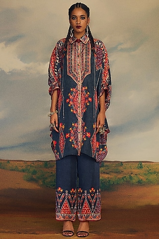 Charcoal Silk Printed Shirt by Rajdeep Ranawat