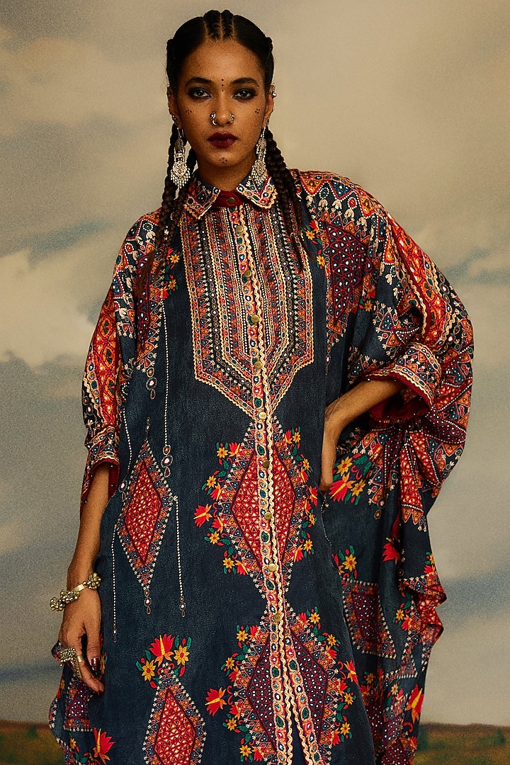 Charcoal Silk Printed Shirt by Rajdeep Ranawat at Pernia's Pop Up Shop
