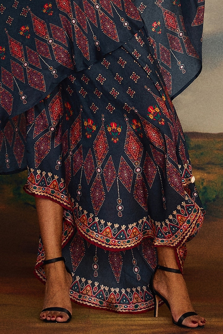 Charcoal Silk & Modal Satin Printed Skirt Set by Rajdeep Ranawat at Pernia's Pop Up Shop