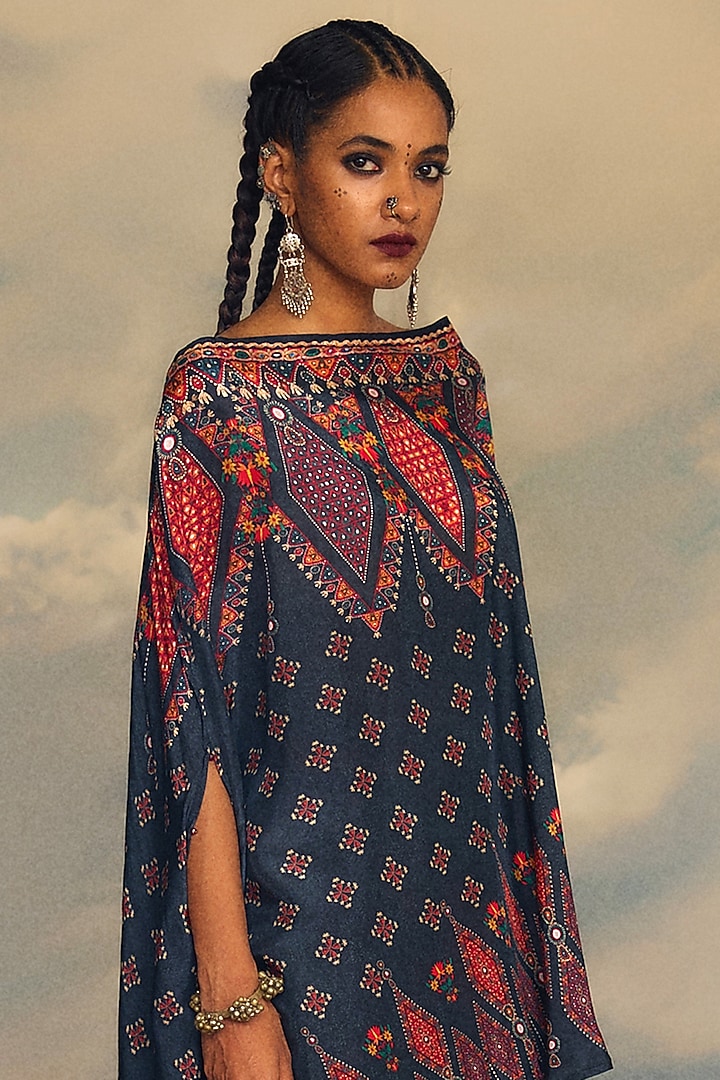 Charcoal Silk & Modal Satin Printed Skirt Set by Rajdeep Ranawat at Pernia's Pop Up Shop