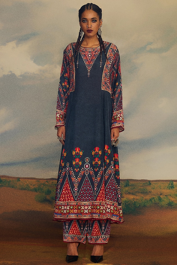 Charcoal Silk Printed Paneled Shirt Dress by Rajdeep Ranawat at Pernia's Pop Up Shop