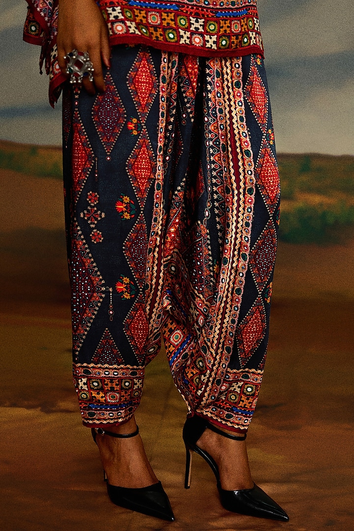 Charcoal Modal Satin Printed Turkish Pants by Rajdeep Ranawat
