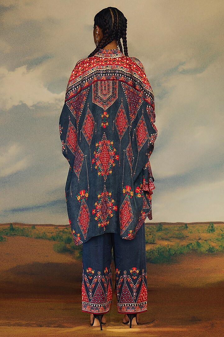 Charcoal Modal Satin Printed Palazzo Pants by Rajdeep Ranawat at Pernia's Pop Up Shop