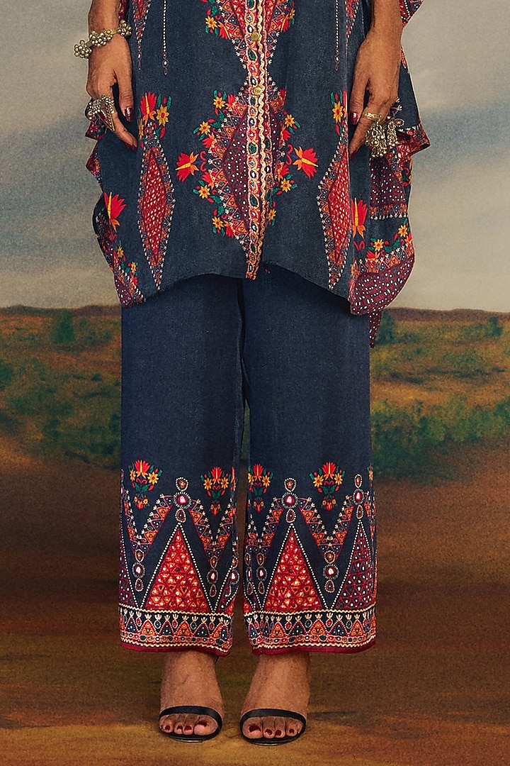Charcoal Modal Satin Printed Palazzo Pants by Rajdeep Ranawat at Pernia's Pop Up Shop