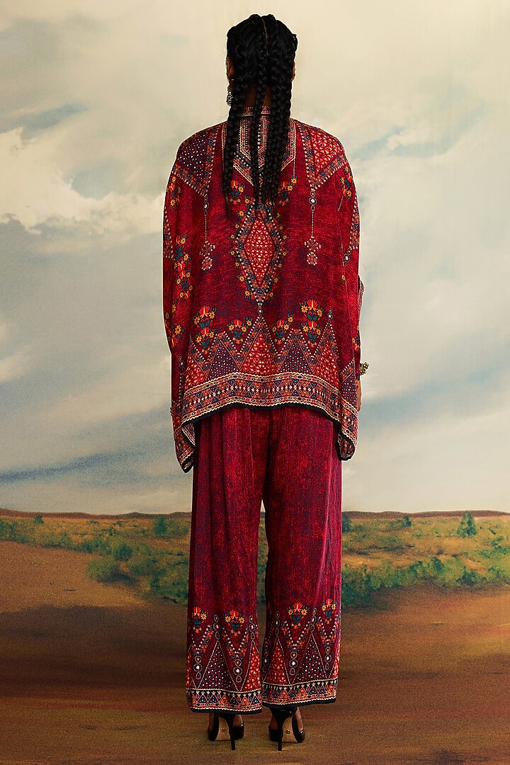 Red Silk Printed Palazzo Pants by Rajdeep Ranawat at Pernia's Pop Up Shop