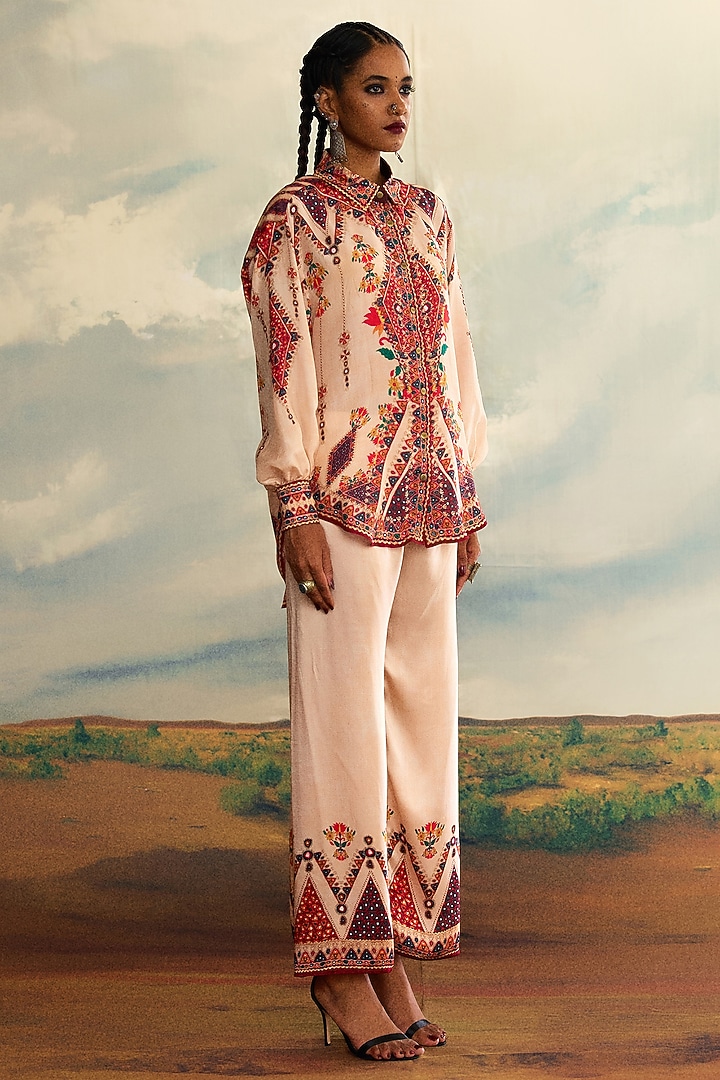 Beige Silk Printed Kurta by Rajdeep Ranawat at Pernia's Pop Up Shop