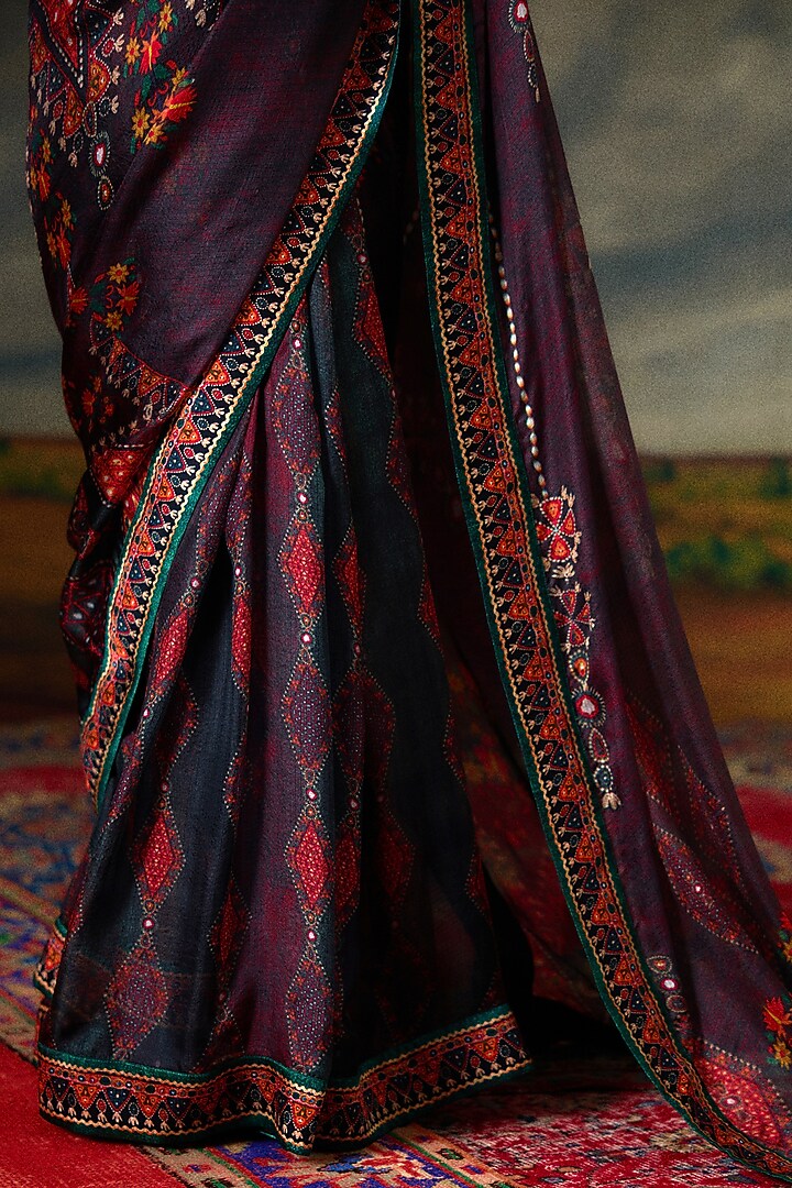 Charcoal Chanderi Silk Printed Wedding Saree Set by Rajdeep Ranawat at Pernia's Pop Up Shop