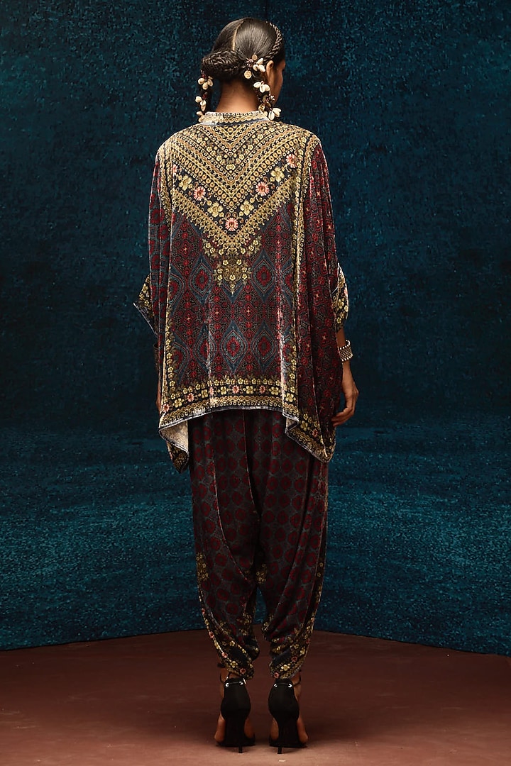 Blue & Maroon Silk Velvet Tunic by Rajdeep Ranawat at Pernia's Pop Up Shop