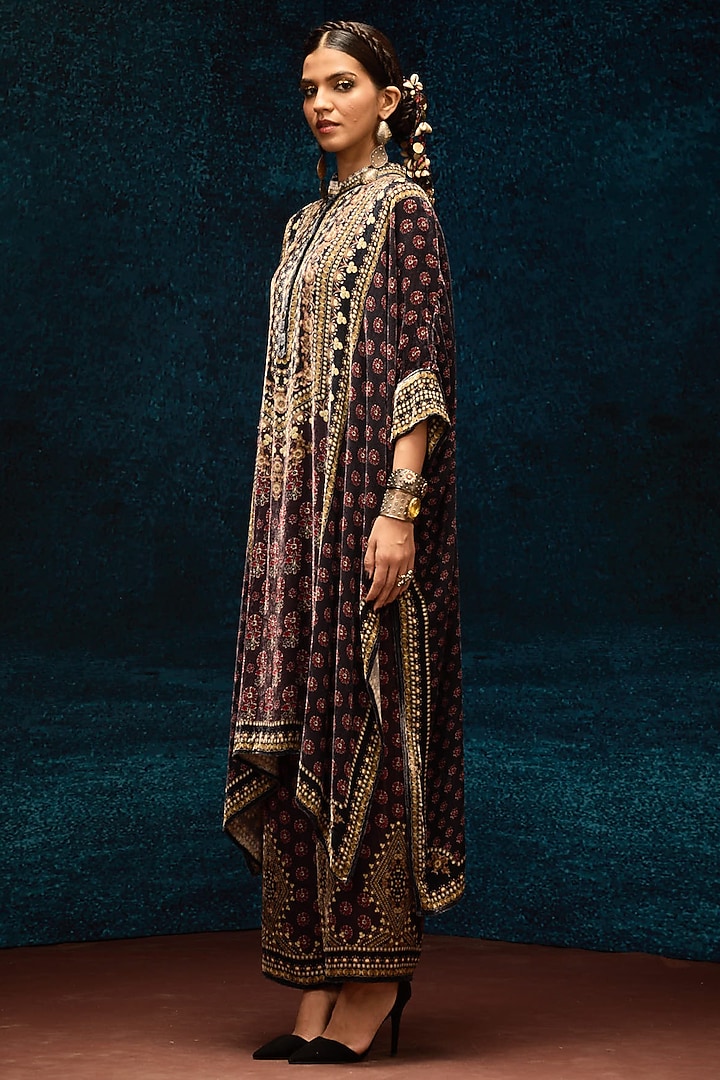 Burgundy Silk Velvet Tunic by Rajdeep Ranawat at Pernia's Pop Up Shop