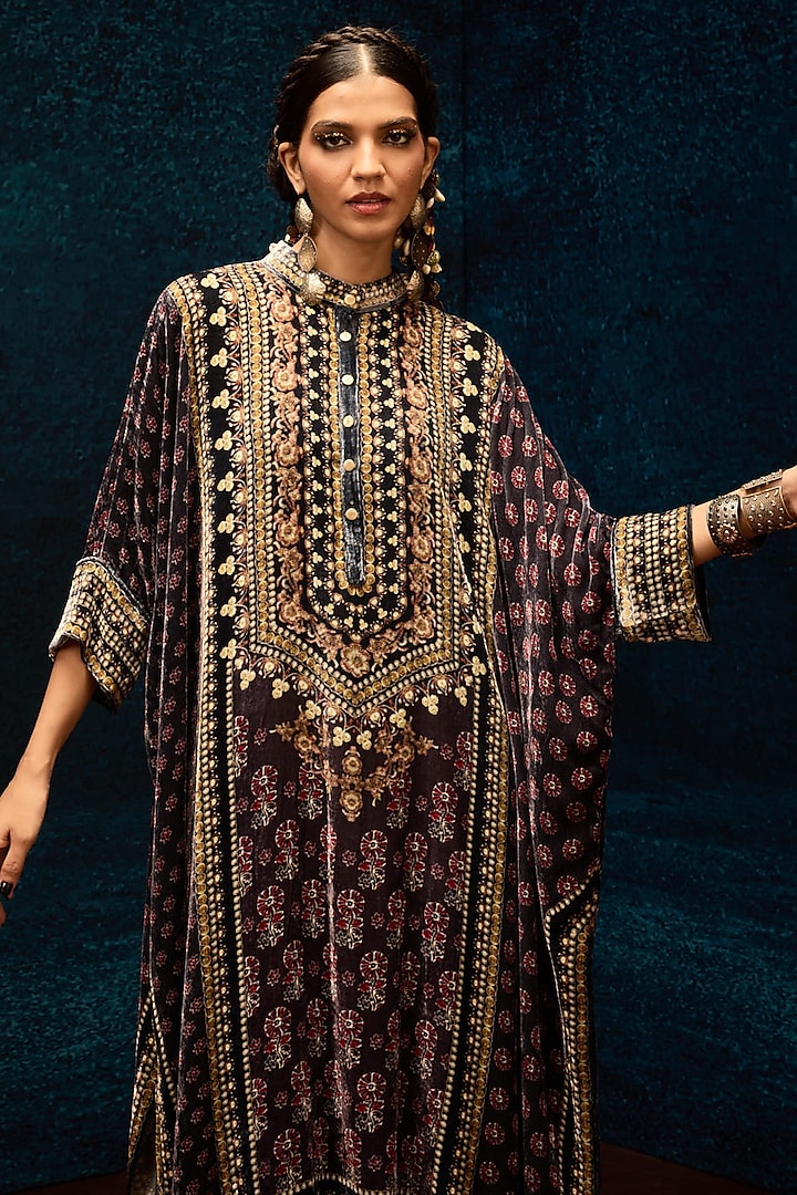 Burgundy Silk Velvet Tunic by Rajdeep Ranawat at Pernia's Pop Up Shop