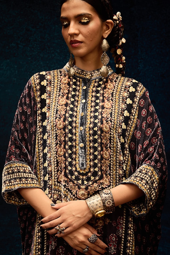 Burgundy Silk Velvet Tunic by Rajdeep Ranawat at Pernia's Pop Up Shop