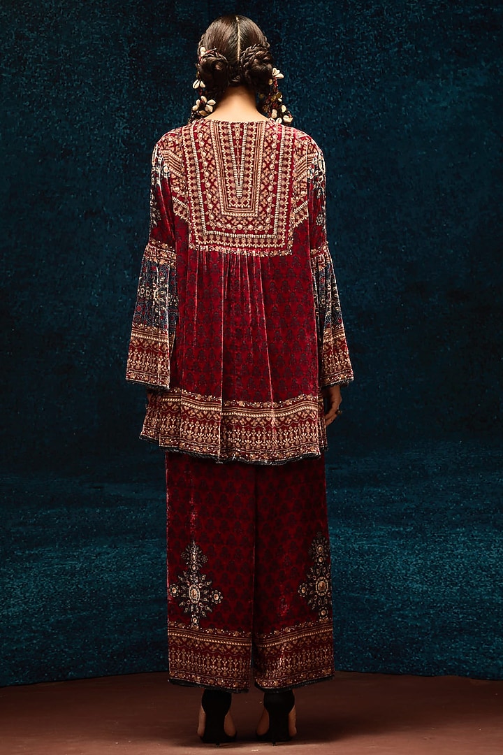 Maroon Silk Velvet Boho Top by Rajdeep Ranawat at Pernia's Pop Up Shop
