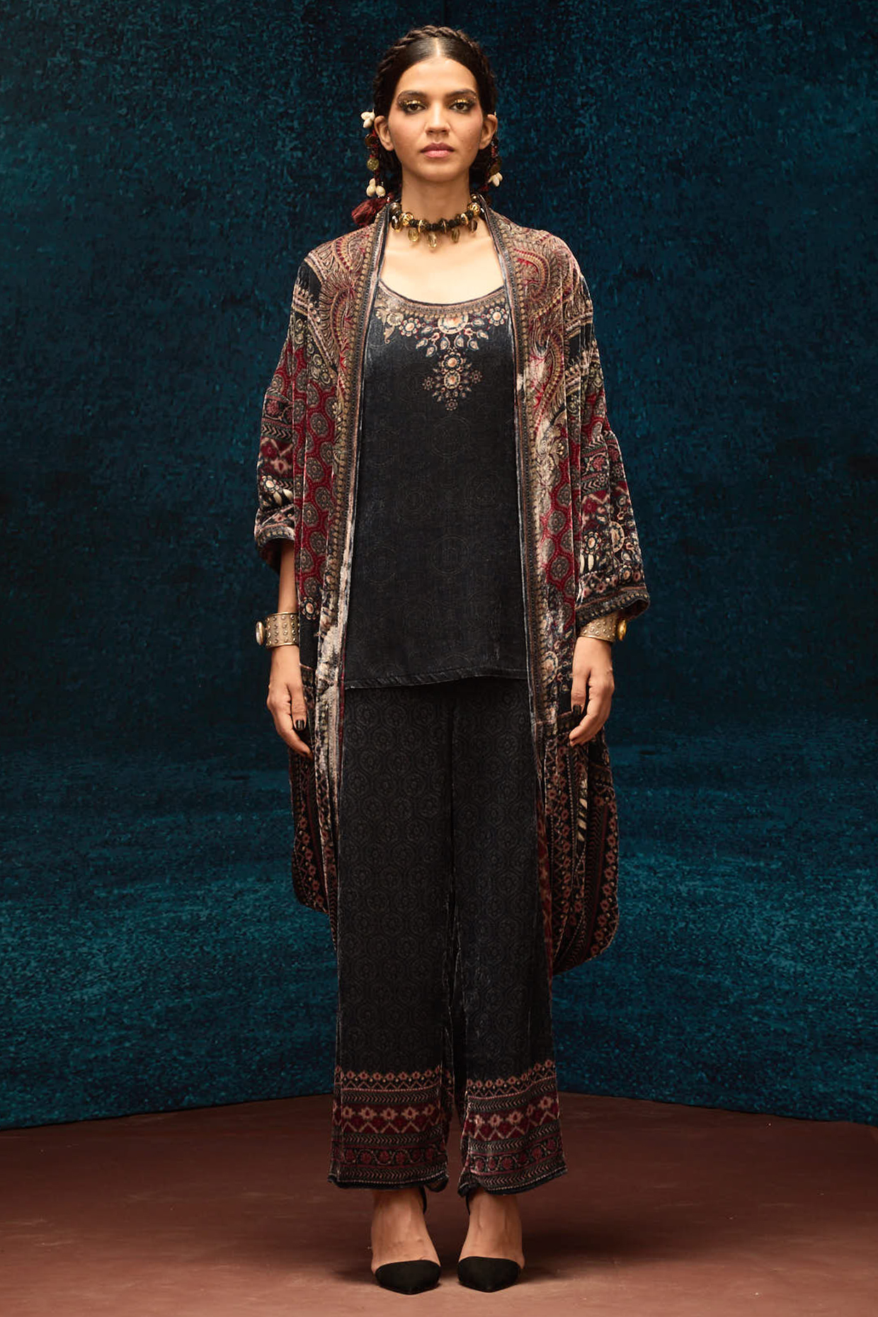 Multi-Colored Silk Velvet Draped Cover Up by Rajdeep Ranawat at Pernia's Pop Up Shop