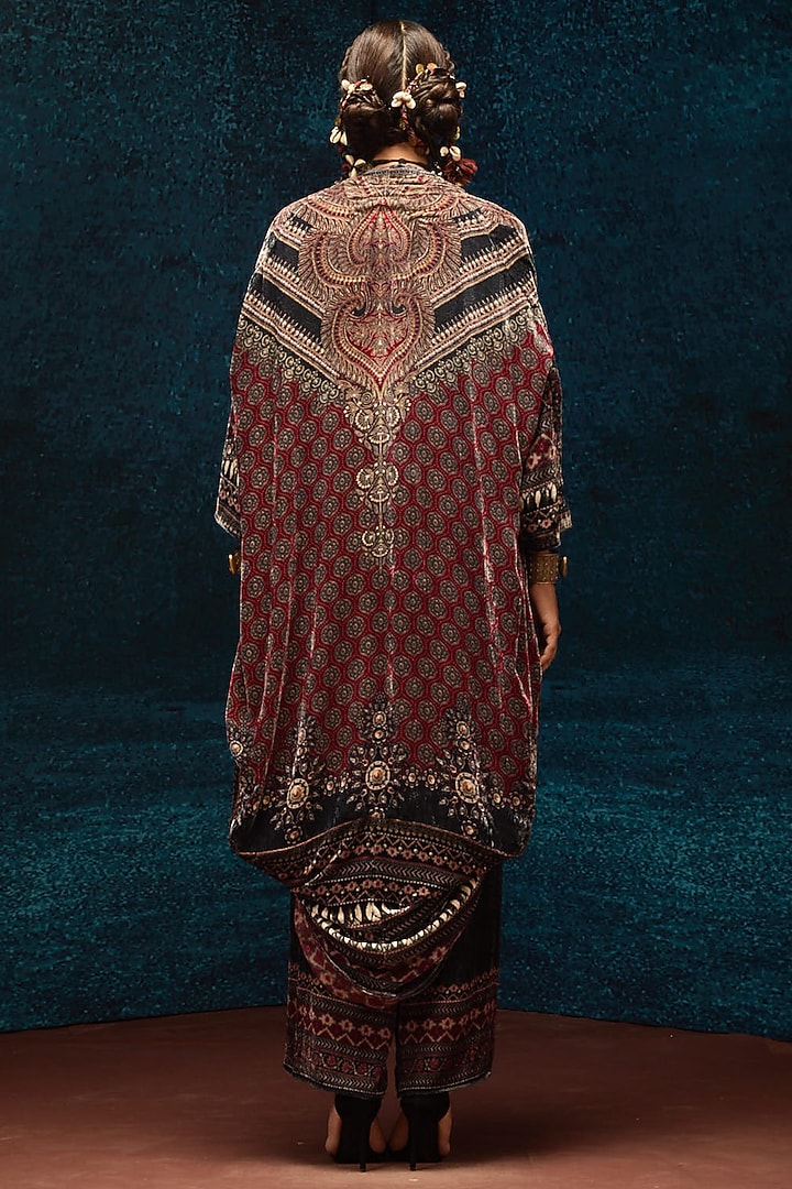 Multi-Colored Silk Velvet Draped Cover Up by Rajdeep Ranawat at Pernia's Pop Up Shop