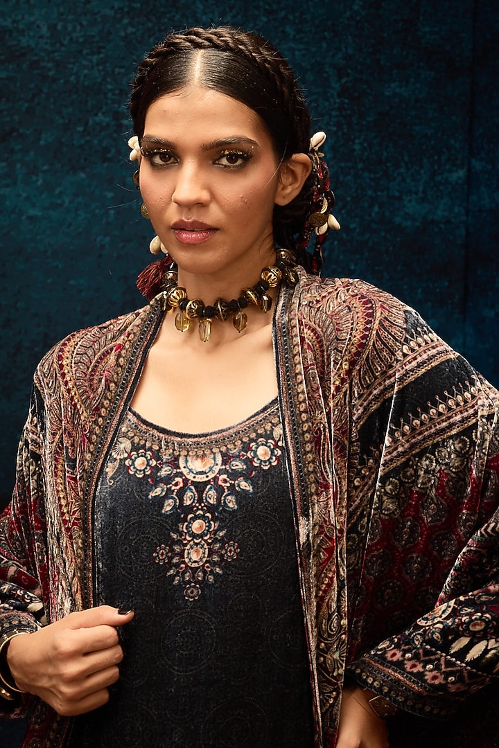 Black Silk Velvet Printed Camisole by Rajdeep Ranawat at Pernia's Pop Up Shop