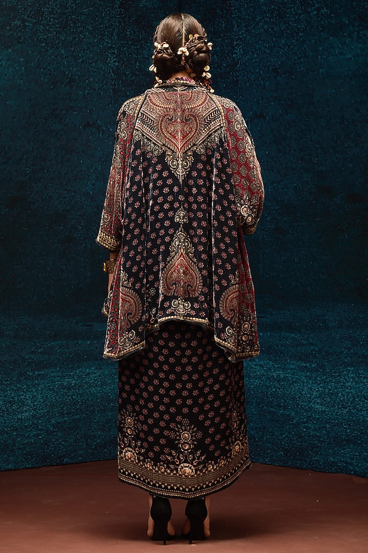 Black Silk Velvet Printed Reversible Jacket by Rajdeep Ranawat at Pernia's Pop Up Shop