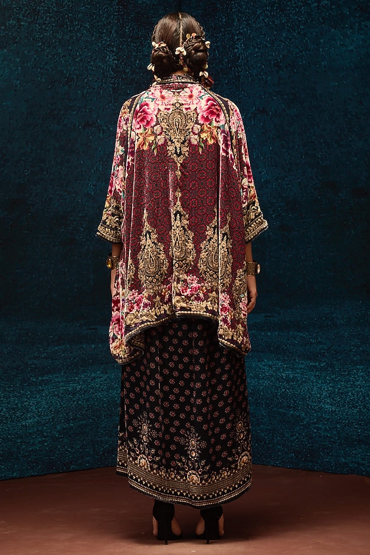 Maroon Silk Velvet Printed Reversible Jacket by Rajdeep Ranawat at Pernia's Pop Up Shop