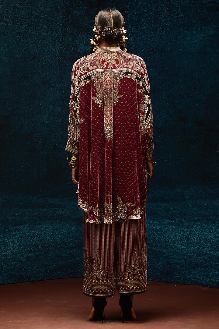Maroon Silk Velvet Shirt Kurta by Rajdeep Ranawat at Pernia's Pop Up Shop