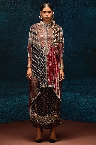 Multi-Colored Silk Velvet Boxy Kaftan Tunic by Rajdeep Ranawat