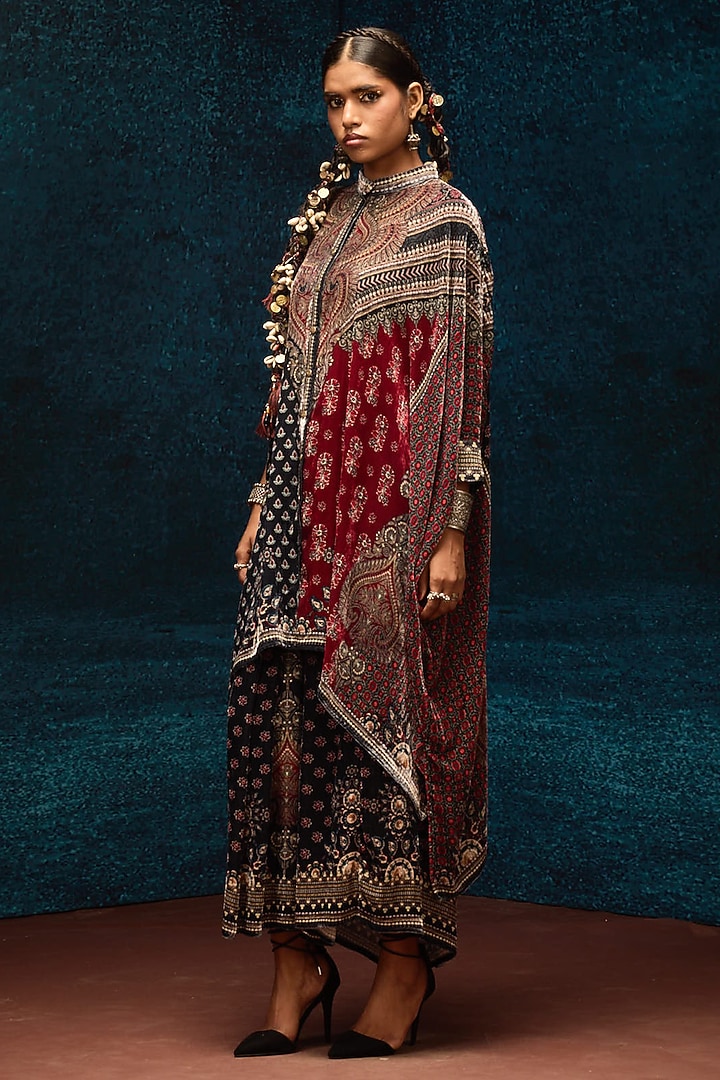 Multi-Colored Silk Velvet Boxy Kaftan Tunic by Rajdeep Ranawat at Pernia's Pop Up Shop