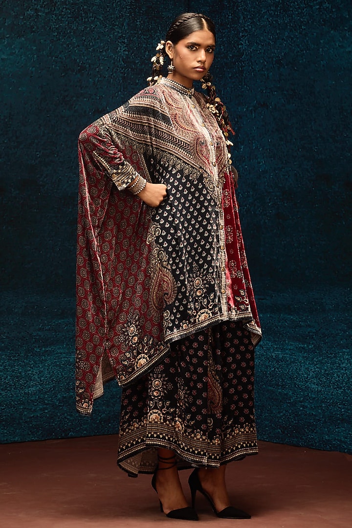 Multi-Colored Silk Velvet Boxy Kaftan Tunic by Rajdeep Ranawat at Pernia's Pop Up Shop