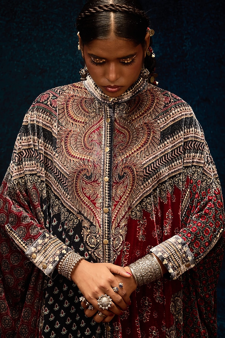 Multi-Colored Silk Velvet Boxy Kaftan Tunic by Rajdeep Ranawat at Pernia's Pop Up Shop