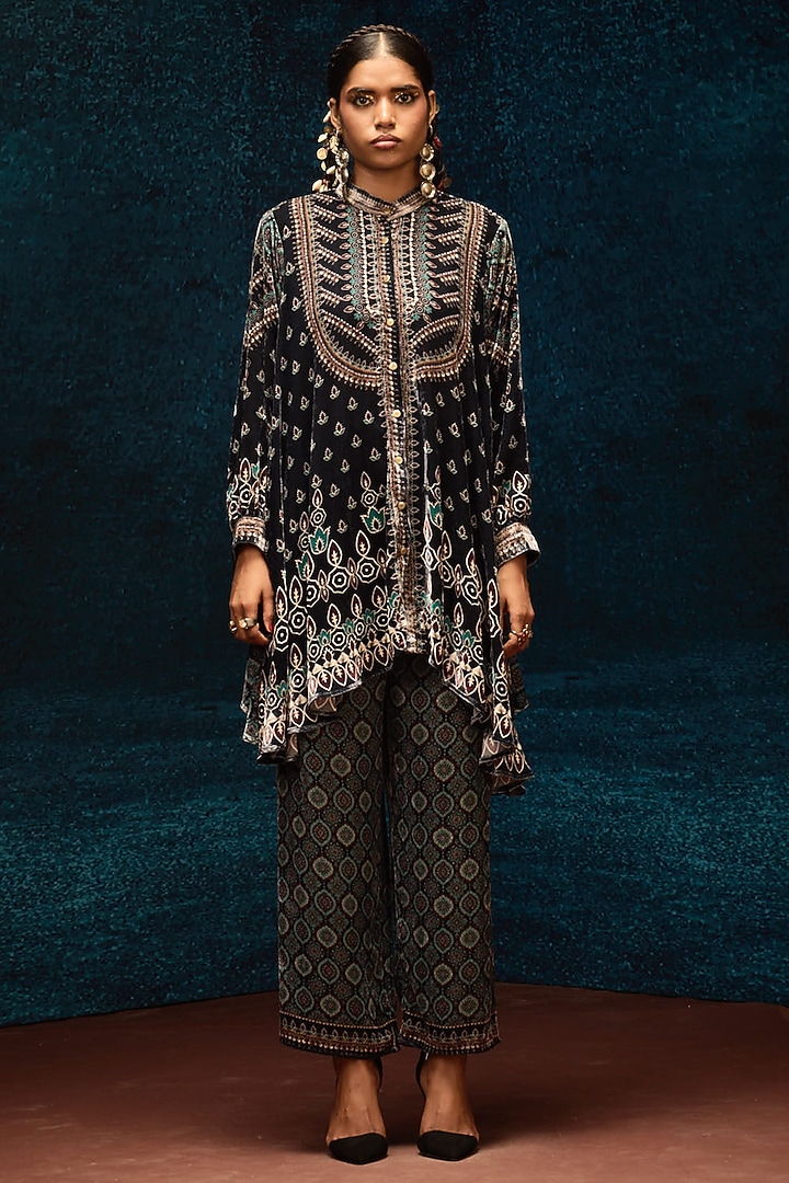 Black Silk Velvet Tunic by Rajdeep Ranawat at Pernia's Pop Up Shop