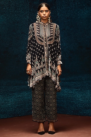 Black Silk Velvet Tunic by Rajdeep Ranawat