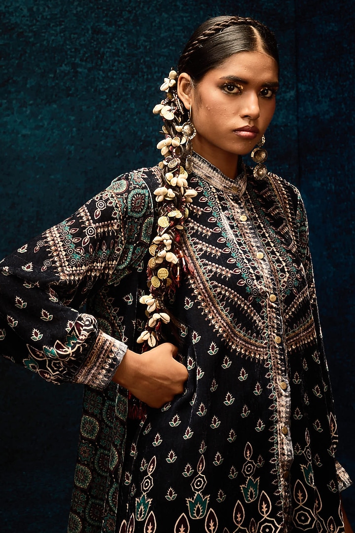 Black Silk Velvet Tunic by Rajdeep Ranawat at Pernia's Pop Up Shop
