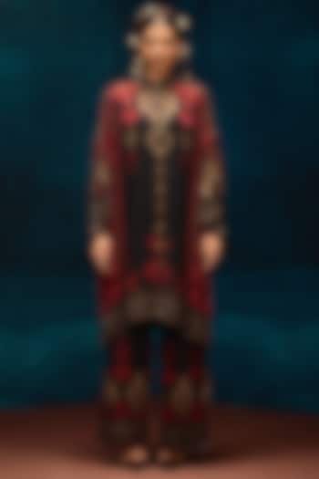 Red & Black Silk Velvet Printed Shirt by Rajdeep Ranawat at Pernia's Pop Up Shop