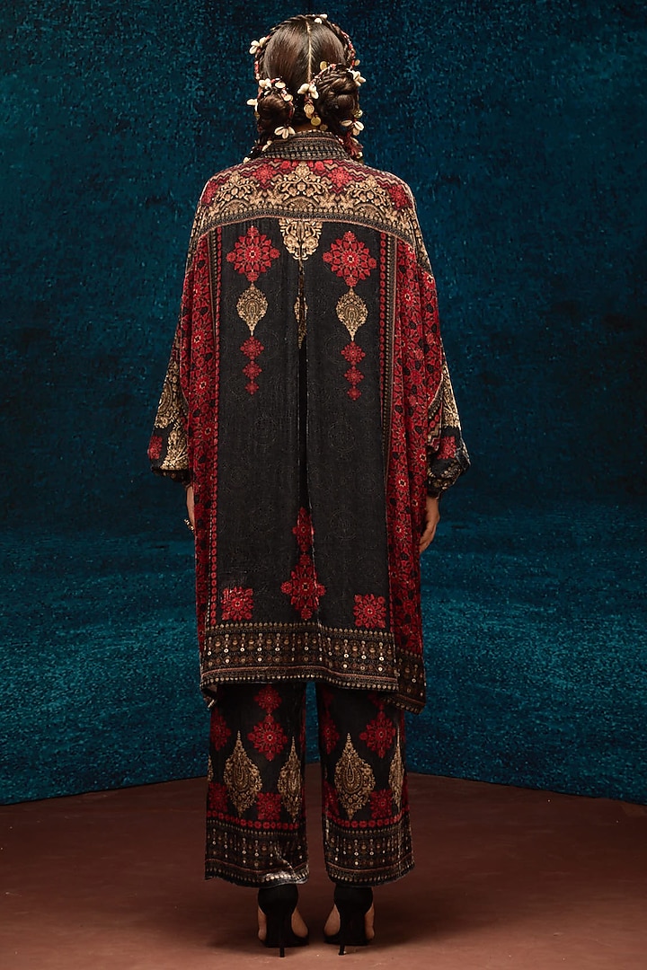 Red & Black Silk Velvet Printed Shirt by Rajdeep Ranawat at Pernia's Pop Up Shop