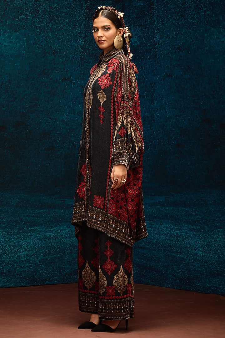 Red & Black Silk Velvet Printed Shirt by Rajdeep Ranawat at Pernia's Pop Up Shop