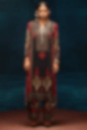 Red & Black Silk Velvet Long Tunic by Rajdeep Ranawat at Pernia's Pop Up Shop