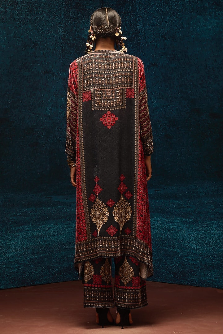 Red & Black Silk Velvet Long Tunic by Rajdeep Ranawat at Pernia's Pop Up Shop