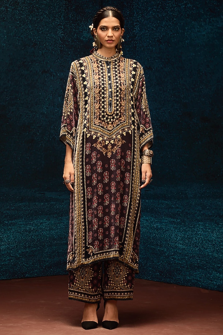 Burgundy Silk Velvet Tunic by Rajdeep Ranawat at Pernia's Pop Up Shop