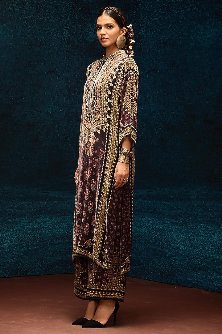 Burgundy Silk Velvet Tunic by Rajdeep Ranawat at Pernia's Pop Up Shop