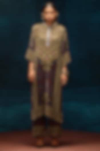 Blue & Maroon Silk Velvet Tunic by Rajdeep Ranawat at Pernia's Pop Up Shop