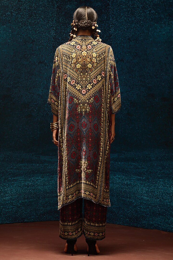 Blue & Maroon Silk Velvet Tunic by Rajdeep Ranawat at Pernia's Pop Up Shop