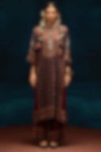 Blue & Maroon Silk Velvet Tunic by Rajdeep Ranawat at Pernia's Pop Up Shop