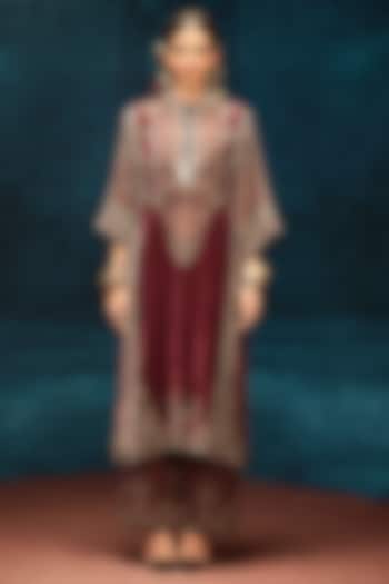 Maroon Silk Velvet Tunic by Rajdeep Ranawat at Pernia's Pop Up Shop