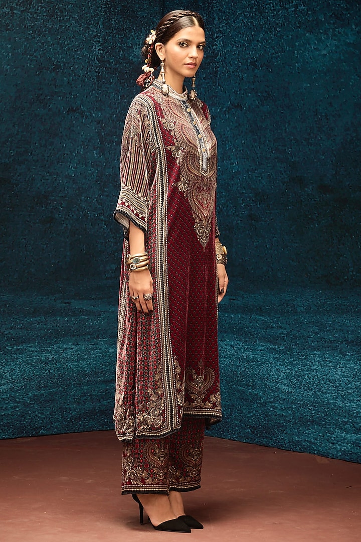 Maroon Silk Velvet Tunic by Rajdeep Ranawat at Pernia's Pop Up Shop