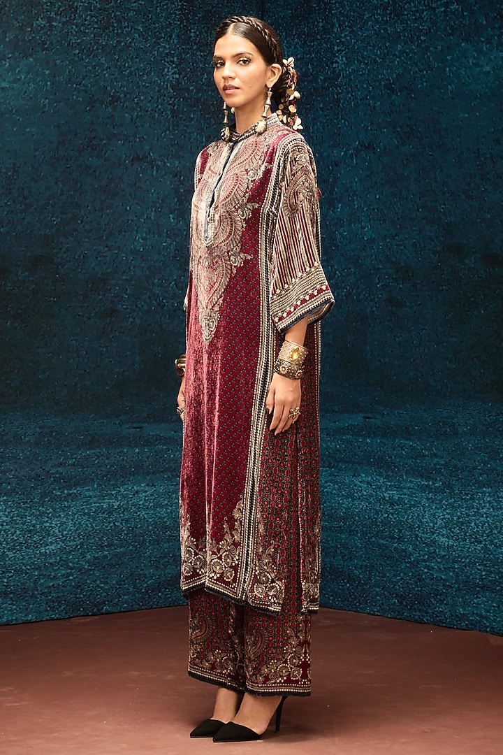 Maroon Silk Velvet Tunic by Rajdeep Ranawat at Pernia's Pop Up Shop