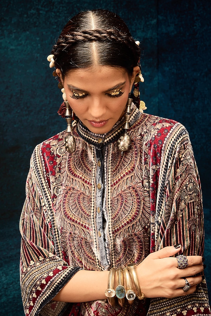 Maroon Silk Velvet Tunic by Rajdeep Ranawat at Pernia's Pop Up Shop